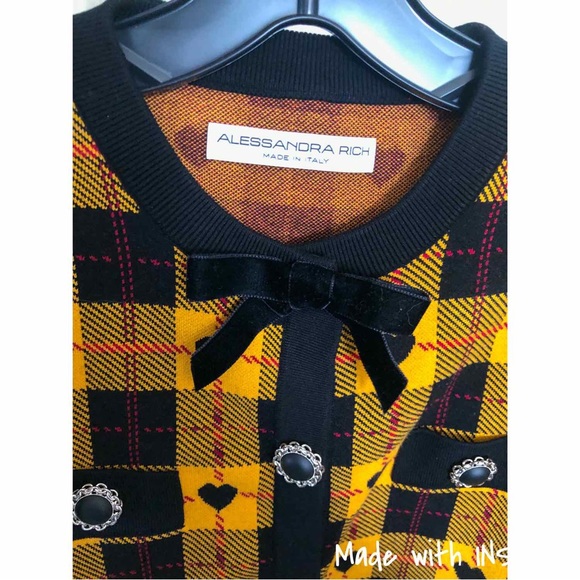 Alessandra Rich yellow heart knit checked cardigan - Picture 13 of 13